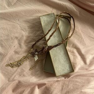 NEW Nakamol braided brown suede and gold long tassel necklace